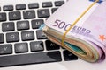 Euro money on laptop. Royalty Free Stock Photo