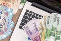 Euro money on laptop Royalty Free Stock Photo