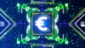 The euro money mining sign concept. Glow neon color and hi-tech cyber security