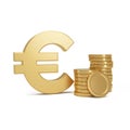 Euro money symbol next to Stack of gold coins on a isolated background. Currency exchange Royalty Free Stock Photo