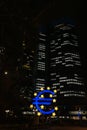 Euro neon sculpture sign in front of the ECB Eurotower at night lights in Frankfurt am Main, Germany Royalty Free Stock Photo