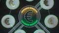 Euro neon symbol. Europe cryptocurrency exchange stock concept. 3d illustration