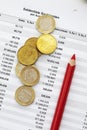 Euro notes and accounting document close up Royalty Free Stock Photo