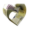 200 Euro Notes as a shape of heart Royalty Free Stock Photo