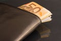 Euro notes in a black leather wallet Royalty Free Stock Photo