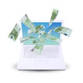 Euro notes flying around the laptop Royalty Free Stock Photo
