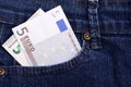 Euro notes in jeans pocket. European money. Jeans texture. Business concept Royalty Free Stock Photo