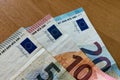 Euro notes lying on a table, money concept