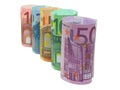 Euro notes in a row Royalty Free Stock Photo