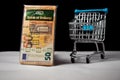 Euro notes in a shopping cart