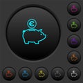 Euro piggy bank dark push buttons with color icons