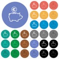 Euro piggy bank round flat multi colored icons