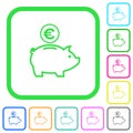 Euro piggy bank vivid colored flat icons icons