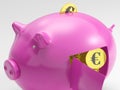 Euro In Piggy Shows Currency And Investment