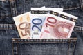 Euro Pocket Money In Blue Jeans Royalty Free Stock Photo