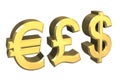 Euro, pound, dollar symbol