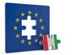 Euro puzzle and one puzzle piece with italy flag.3D illustration