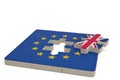 Euro puzzle and one puzzle piece with great britain flag.3D illustration.