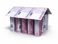 500 euro roll banknotes house shaped Royalty Free Stock Photo