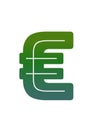 euro sign of the alphabet made with green gradient