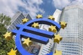 Euro sign at European Central Bank headquarters, in Frankfurt, Germany, is the financial capital of european union. Business, Royalty Free Stock Photo