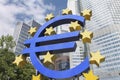 Euro sign at European Central Bank headquarters, in Frankfurt, Germany, is the financial capital of european union. Business, Royalty Free Stock Photo