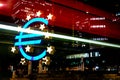 Euro sign in front of Eurotower, European Central Bank, Frankfur