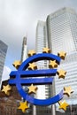 Euro sign in front of Eurotower, European Central Bank