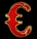 Euro sign made in low poly style red color isolated on black background. Royalty Free Stock Photo