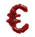 Euro sign made of plastic shards red color isolated on white background. 3d Royalty Free Stock Photo
