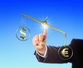 Euro Sign Outweighing The Dollar On A Balance Royalty Free Stock Photo