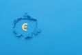 Euro sign in paper cut hole. Drop in revenue. Low salary. Financial and economic Royalty Free Stock Photo