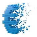 Euro sign shaped data block. version with blue cubes. 3d pixel style vector illustration