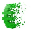 Euro sign shaped data block. version with green cubes. 3d pixel style vector illustration