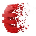 Euro sign shaped data block. version with red cubes. 3d pixel style vector illustration