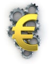 Euro sign on top of cogs Royalty Free Stock Photo