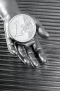 Euro silver coin of futuristic metallic hand