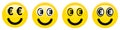 Euro smiley emoticon. Yellow 3d emoji with black and white euro symbols in place of eyes. Royalty Free Stock Photo