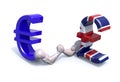 Euro and sterling symbol currency make arm wrestling