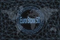 Euro Stoxx 50 Global stock market index. With a dark background and a world map. Graphic concept for your design