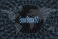 Euro Stoxx 50 Global stock market index. With a dark background and a world map. Graphic concept for your design