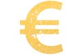 Euro symbol cut out of cheese, as a sign of the cost of healthy eating, sanctions on white isolated background Royalty Free Stock Photo