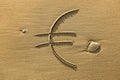 Euro symbol drawn in the sand