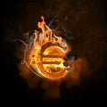 Euro symbol in fire flames