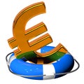 Euro symbol gold on the lifebuoy pontoon blue.