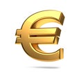 Euro symbol golden 3d rendering isolated