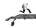 Euro symbol with human legs running on breaking puzzle ground Royalty Free Stock Photo