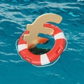 Euro Symbol Inside of Lifebuoy in the Ocean 3d Illustration