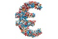 Euro symbol from medicine pills, capsules, tablets. 3D rendering Royalty Free Stock Photo