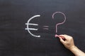 The Euro symbol and a question mark on the chalk Board. blackboard Royalty Free Stock Photo